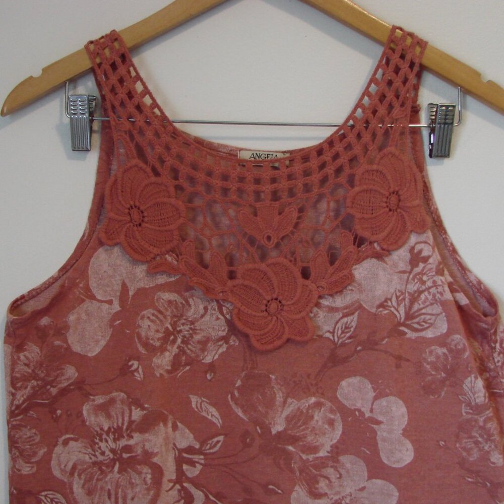 Crochet Lace Floral Tank Top Italy Soft Pink Salmon Boho Flowy Loose Size Small - Picture 3 of 14